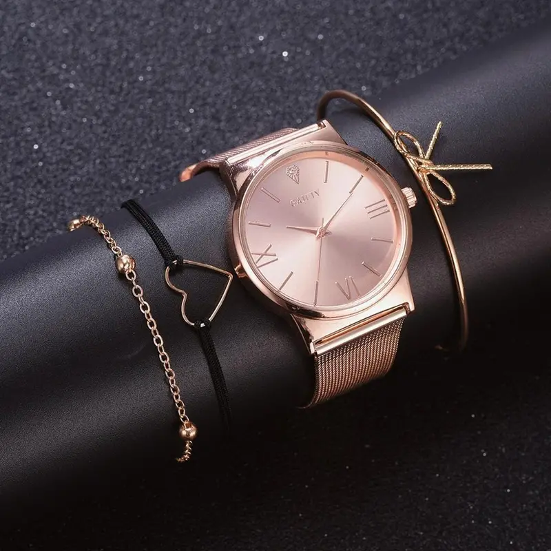 Gaiety Fashion Brand 4Pcs/Set Dress Women Rose Gold Watches Luxury Ladies Wrist Watch Female Quartz Clock Bracelet Reloj Mujer 1