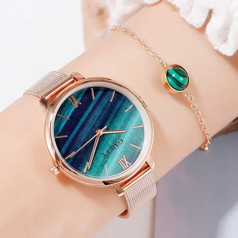 Gaiety Luxury 2 Pcs Set Watch Women Rose Gold Water Drill Bracelet Watch Jewelry Ladies Female Hour Casual Quartz Wristwatches 1