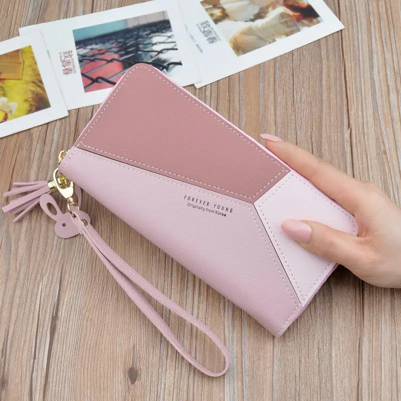 Geometric Luxury Brand Leather Wallets Women Long Zipper Coin Purses Tassel Design Clutch Wallet Female Money Credit Card Holder 1