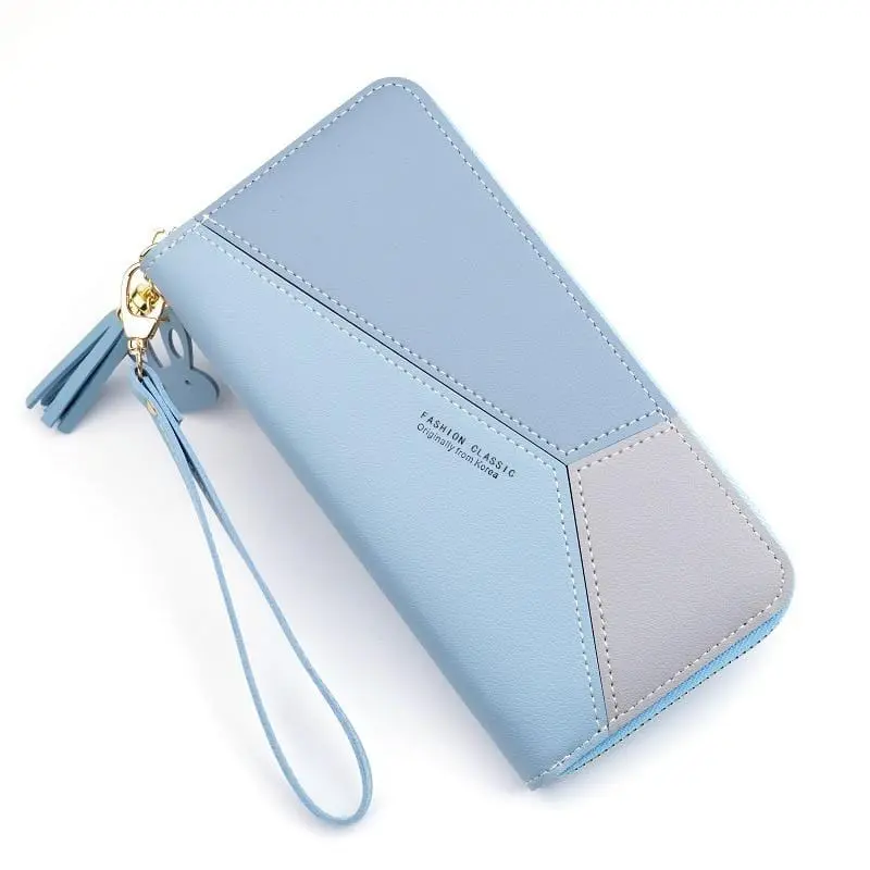 Geometric Women Wallets With Zipper Pink Phone Pocket Purse Card Holder Patchwork Women Long Wallet Lady Tassel Short Coin Purse 1
