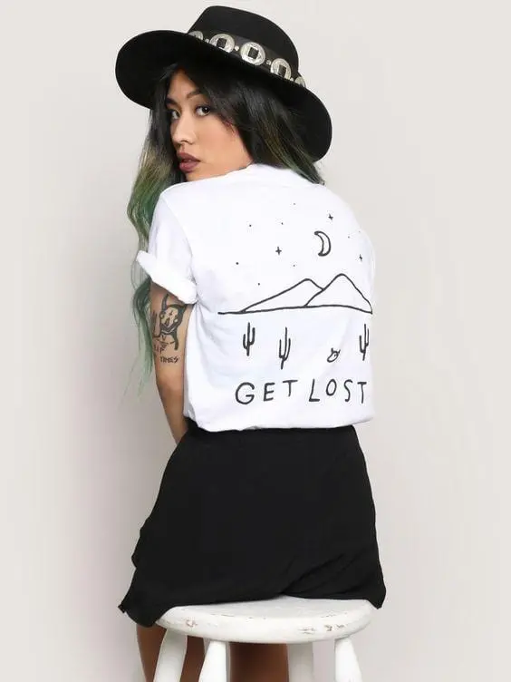 Get Lost Women Funny Slogan Women Fashion Tree Graphic 90 Girl Style T-Shirt Quality Grunge Aesthetic Pastel Tops Goth Art Shirt 1