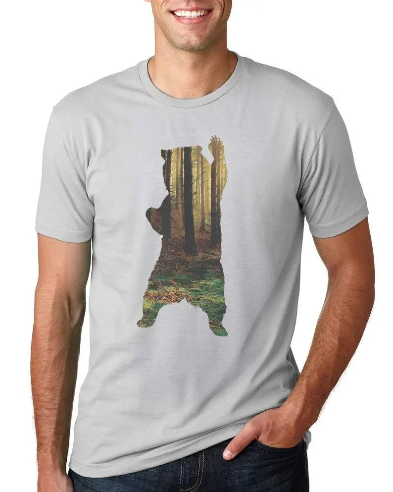 Graphic Men's T Shirt Bear In The Forest Printed Casual Tee Gift 1