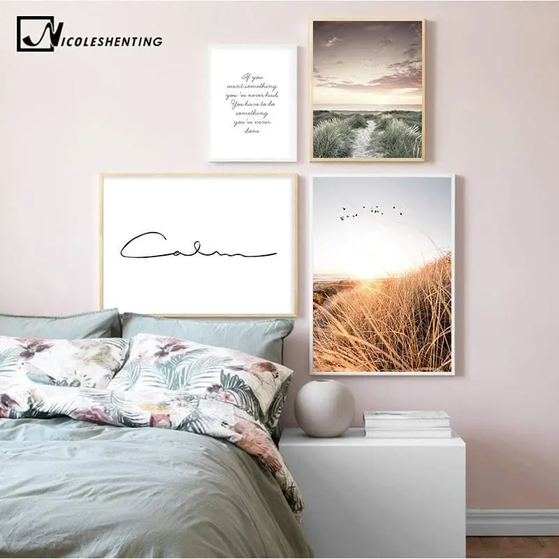 Grass Field Sunset Canvas Nordic Poster Nature Wall Art Print Landscape Painting Decorative Picture Scandinavian Home Decoration 1