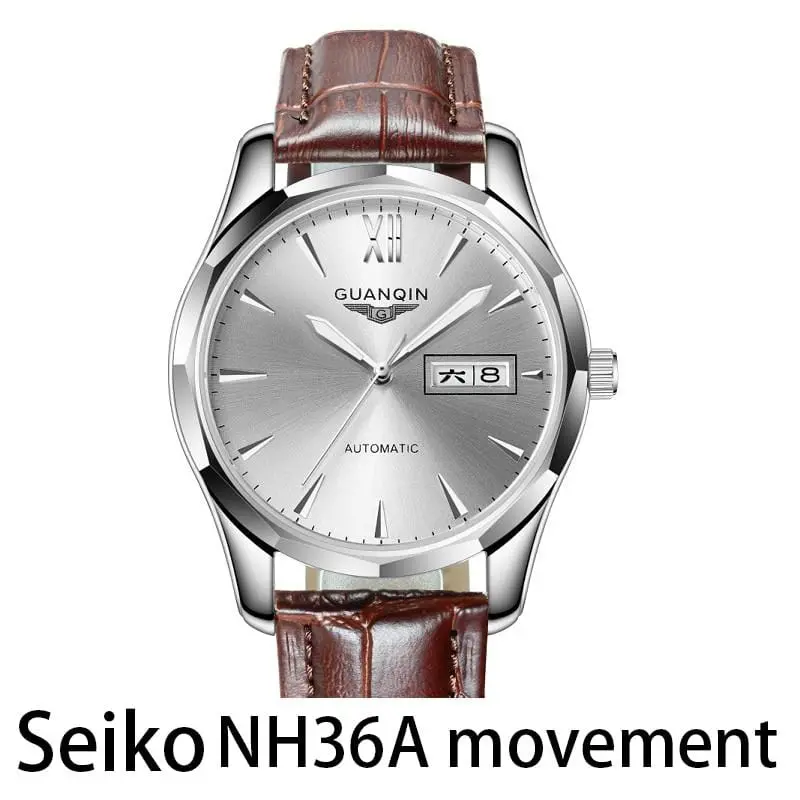 Guanqin Automatic Mechanical Men Watch Tungsten Steel Luminous Watches Date Calendar Japanese Movement Watch With Leather Strap 1