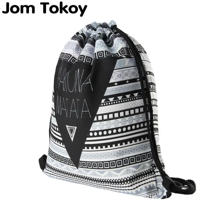 Hakuna Matata Women Geometric Backpack 3D Printing Travel Softback Women Mochila Drawstring Bag Mens Backpacks 1