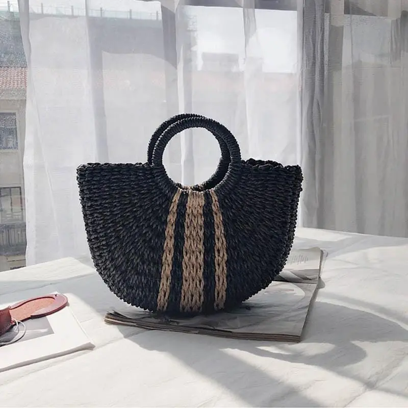 Half Moon Straw Tote Straw Handbags Summer Beach Bags Straw Bag Handmade Vintage Woven Handbag For Women 1