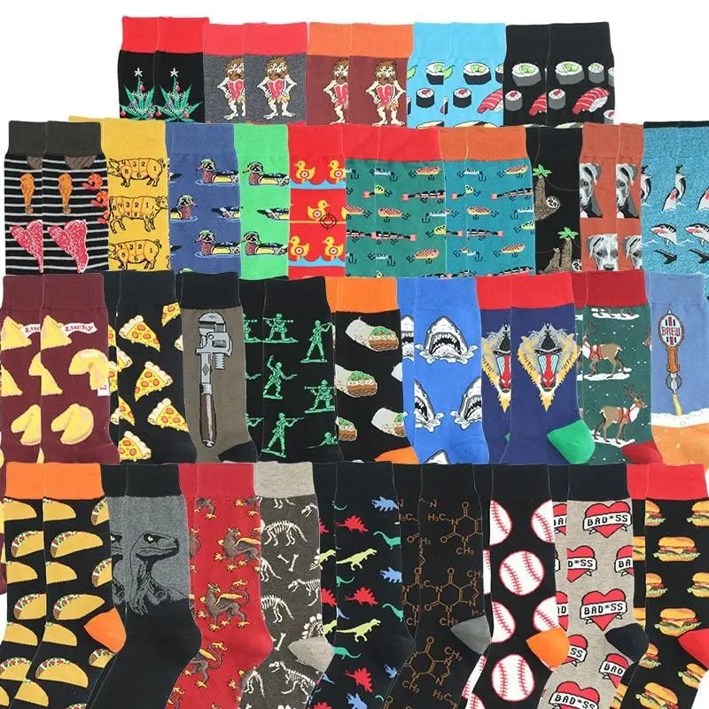 Happy Socks Fashion Hip Hop Skateboard Socks Cotton Cartoon Shark Pig Dog Food Hamburger Pizza Sushi Funny Men Women Calcetines 1