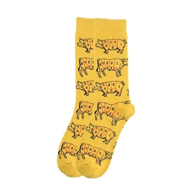 Happy Socks Fashion Hip Hop Skateboard Socks Cotton Cartoon Shark Pig Dog Food Hamburger Pizza Sushi Funny Men Women Calcetines 13