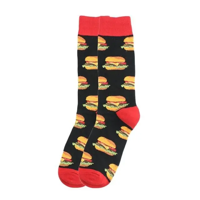Happy Socks Fashion Hip Hop Skateboard Socks Cotton Cartoon Shark Pig Dog Food Hamburger Pizza Sushi Funny Men Women Calcetines 27