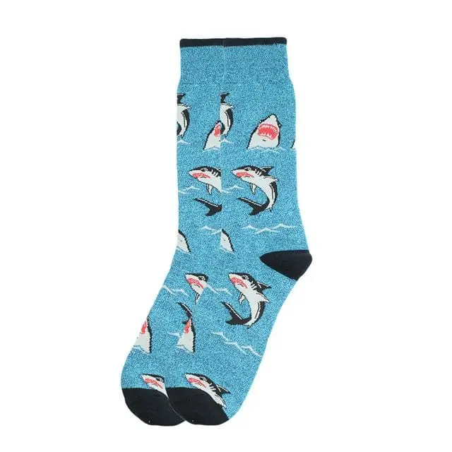 Happy Socks Fashion Hip Hop Skateboard Socks Cotton Cartoon Shark Pig Dog Food Hamburger Pizza Sushi Funny Men Women Calcetines 29