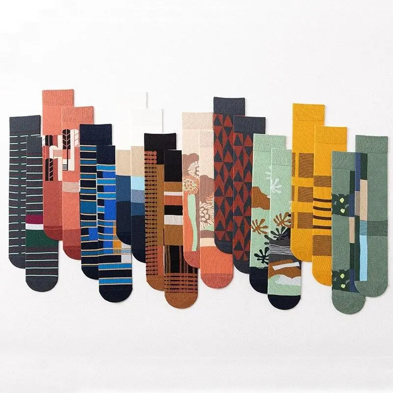 Happy Socks Men Funny Socks Art Harajuku Streetwear Korean Fuzzy Socks Women Men Asymmetrical Knee Socks Print Christmas Socks 1