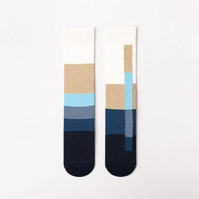 Happy Socks Men Funny Socks Art Harajuku Streetwear Korean Fuzzy Socks Women Men Asymmetrical Knee Socks Print Christmas Socks 10
