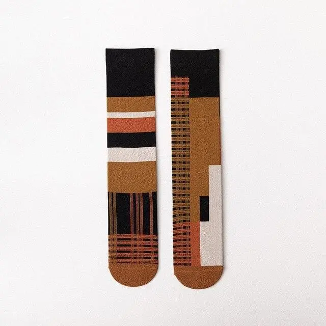 Happy Socks Men Funny Socks Art Harajuku Streetwear Korean Fuzzy Socks Women Men Asymmetrical Knee Socks Print Christmas Socks 7