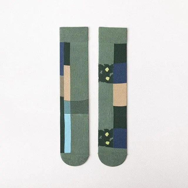 Happy Socks Men Funny Socks Art Harajuku Streetwear Korean Fuzzy Socks Women Men Asymmetrical Knee Socks Print Christmas Socks 8