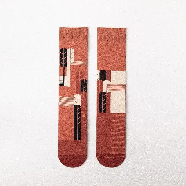 Happy Socks Men Funny Socks Art Harajuku Streetwear Korean Fuzzy Socks Women Men Asymmetrical Knee Socks Print Christmas Socks 9