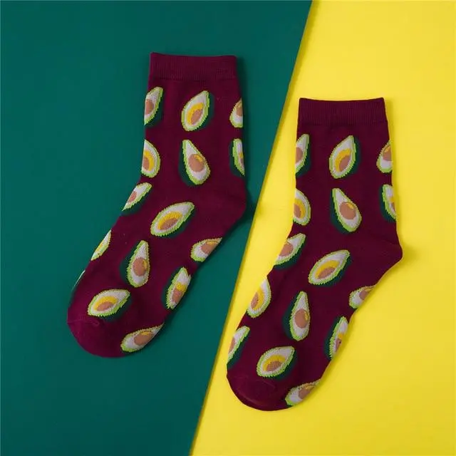 Harajuku Avocado Pineapple Print Cotton Ladies Socks Women Middle Tube Cute Fruits Happy Funny Socks Sox Casual College Wind 3