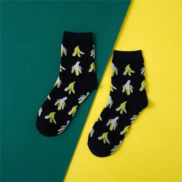 Harajuku Avocado Pineapple Print Cotton Ladies Socks Women Middle Tube Cute Fruits Happy Funny Socks Sox Casual College Wind 4