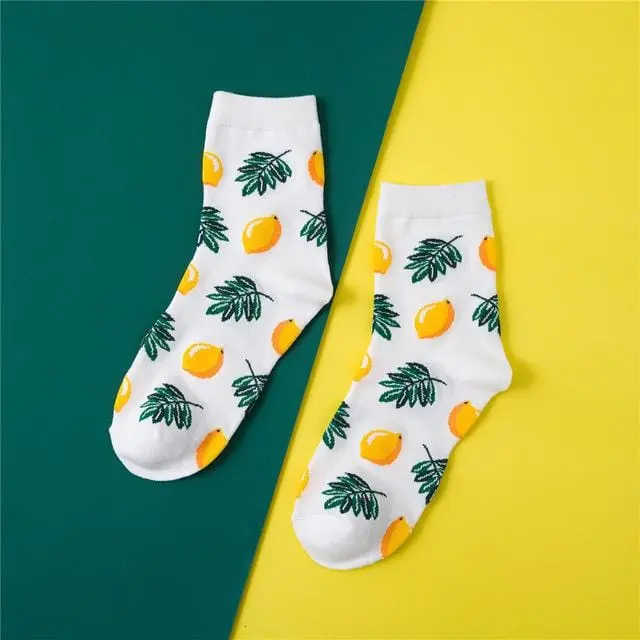 Harajuku Avocado Pineapple Print Cotton Ladies Socks Women Middle Tube Cute Fruits Happy Funny Socks Sox Casual College Wind 5