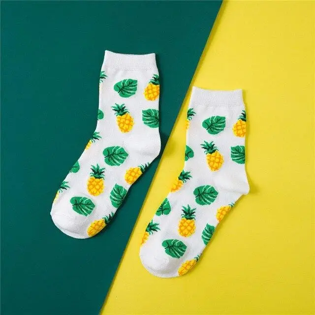 Harajuku Avocado Pineapple Print Cotton Ladies Socks Women Middle Tube Cute Fruits Happy Funny Socks Sox Casual College Wind 6