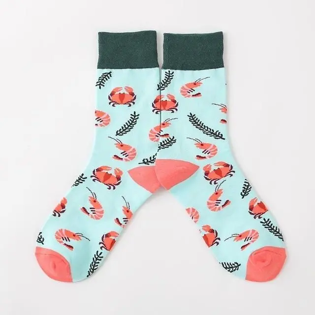 Harajuku Happy Socks Men's Funny Combed Cotton Dress Casual Wedding Socks Colorful Novelty Skateboard Socks Men Snack Pattern 11
