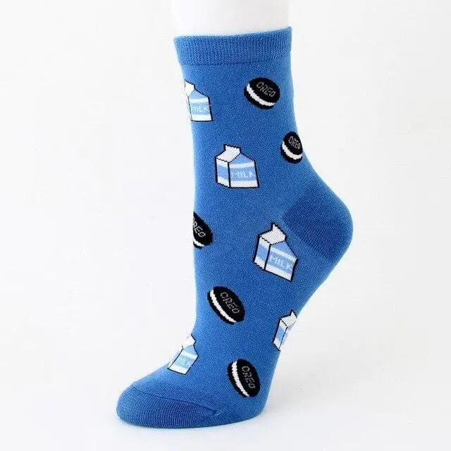 Harajuku Happy Socks Men's Funny Combed Cotton Dress Casual Wedding Socks Colorful Novelty Skateboard Socks Men Snack Pattern 13