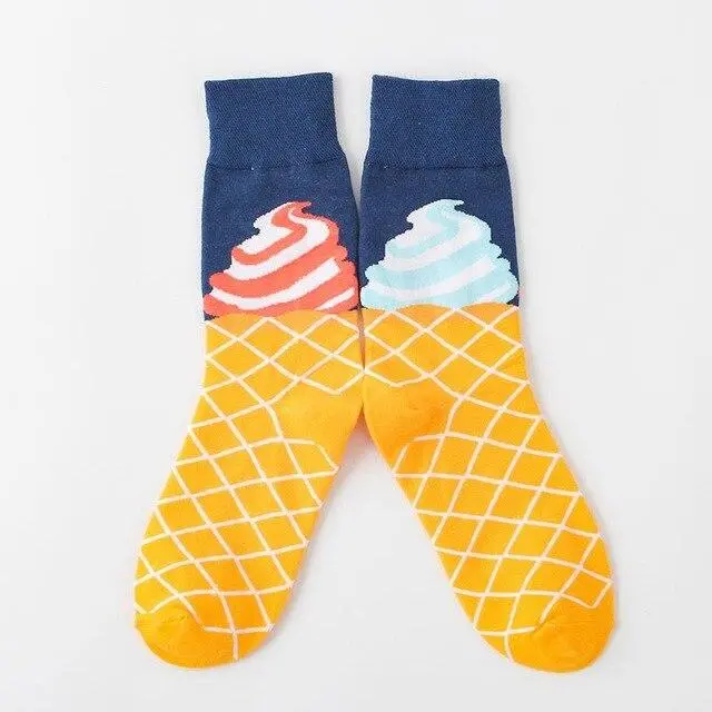 Harajuku Happy Socks Men's Funny Combed Cotton Dress Casual Wedding Socks Colorful Novelty Skateboard Socks Men Snack Pattern 8
