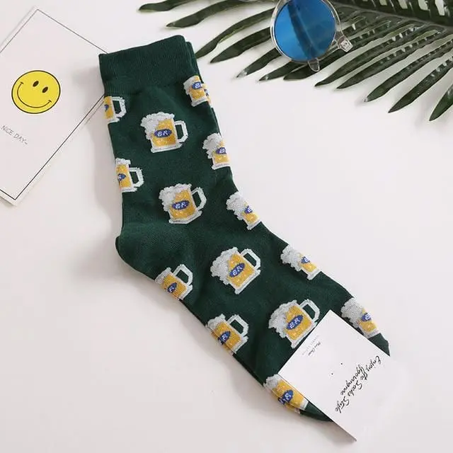 Harajuku Happy Socks Men's Funny Combed Cotton Dress Casual Wedding Socks Colorful Novelty Skateboard Socks Men Snack Pattern 9