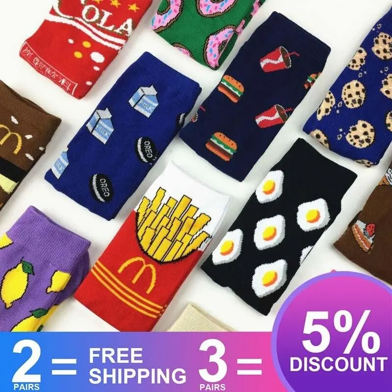 Harajuku Happy Socks Unisex Funny Cartoon Fruit Avocado Banana Burger Fries Beer Biscuit Fried Chicken Food Socks Skateboard -8 1
