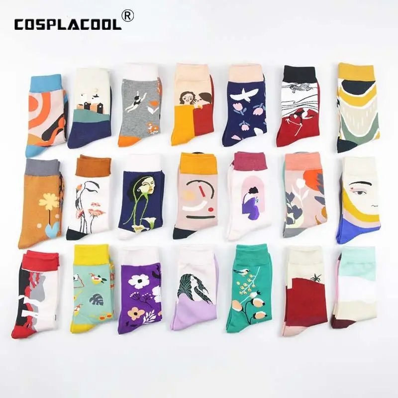 Harajuku Japanese Funny Socks Art Abstract Flowers Bird Pattern Cute Socks Women Happy Creative Divertidos Skarpetki Crew Sokken 1