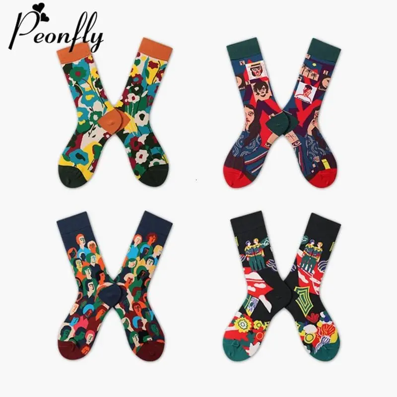 Harajuku Style Women's Socks Combed Cotton Cartoon Illustration Pattern Cute Funny Happy Kawaii Socks For Christmas Gift 1