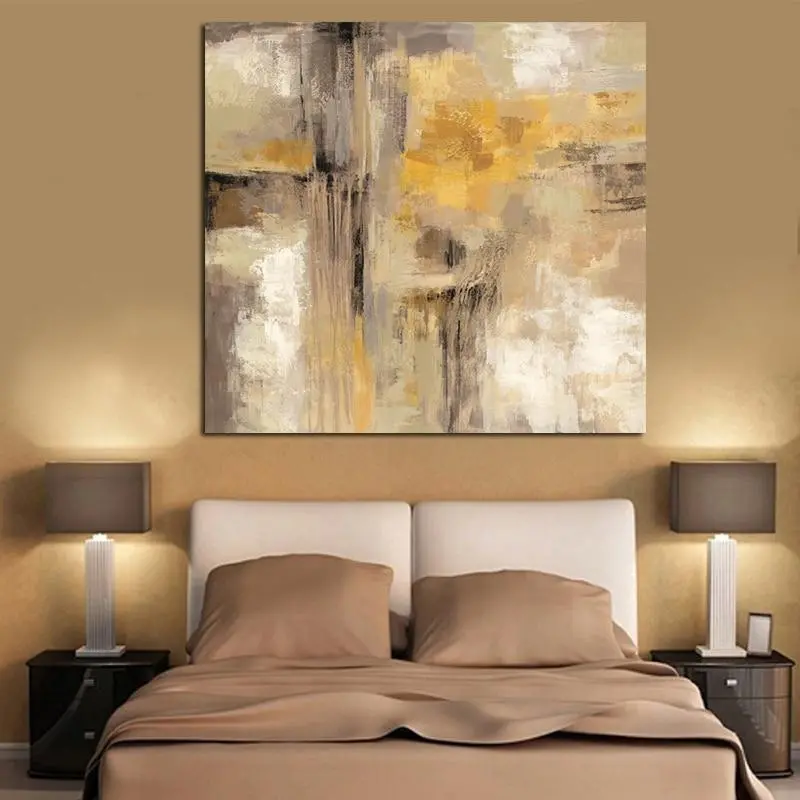 Hd Print Yellow Gray Abstract Oil Painting On Canvas Scandinavian Art Poster Wall Picture For Living Room Sofa Home Decoration 1