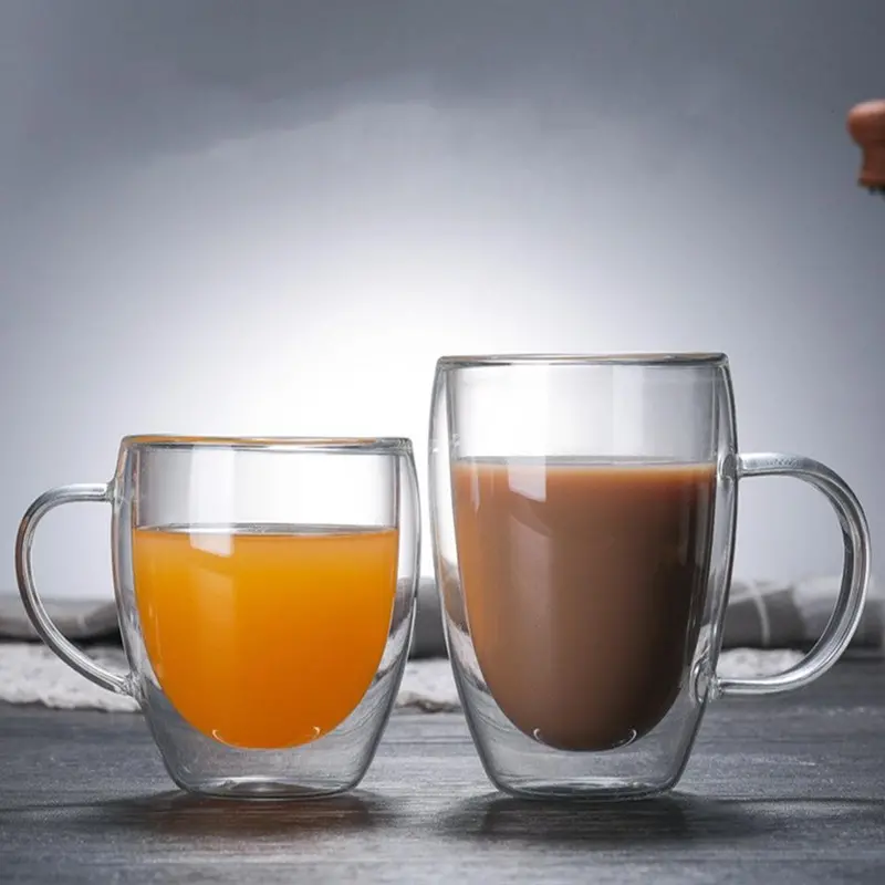 Heat Resistant Double Wall Glass Coffee/Tea Cups And Mugs Travel Double Coffee Mugs With The Handle Mugs Drinking Shot Glasses 1