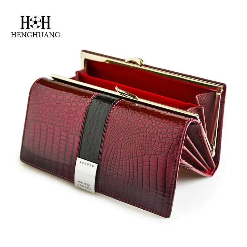 Hh Luxury Genuine Leather Womens Wallets Patent Alligator Bag Female Design Clutch Long Multifunctional Coin Card Holder Purses 1