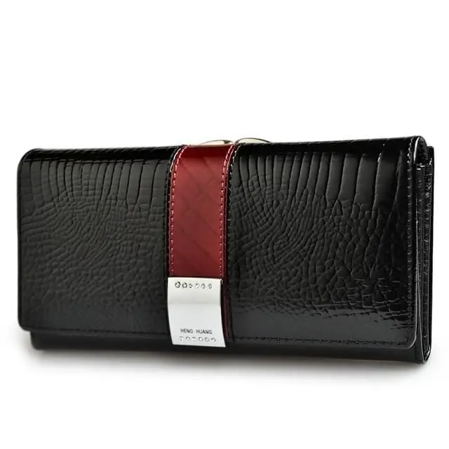 Hh Luxury Genuine Leather Womens Wallets Patent Alligator Bag Female Design Clutch Long Multifunctional Coin Card Holder Purses 1
