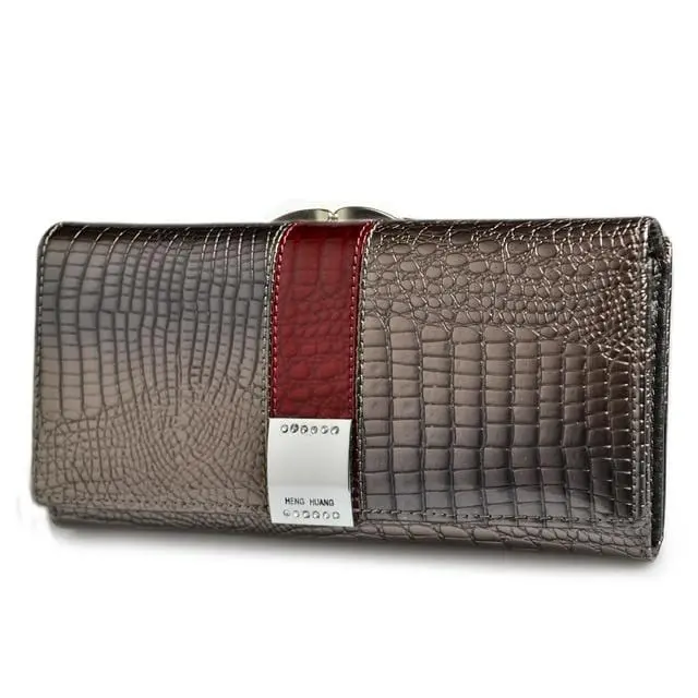 Hh Luxury Genuine Leather Womens Wallets Patent Alligator Bag Female Design Clutch Long Multifunctional Coin Card Holder Purses 4