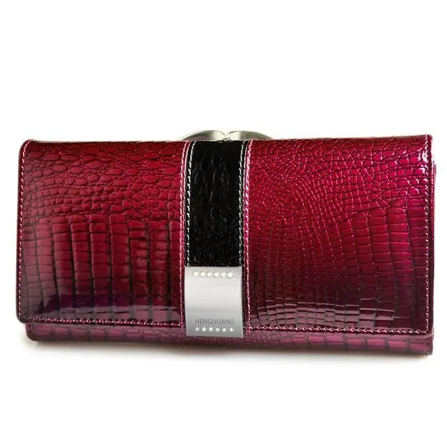 Hh Luxury Genuine Leather Womens Wallets Patent Alligator Bag Female Design Clutch Long Multifunctional Coin Card Holder Purses 4