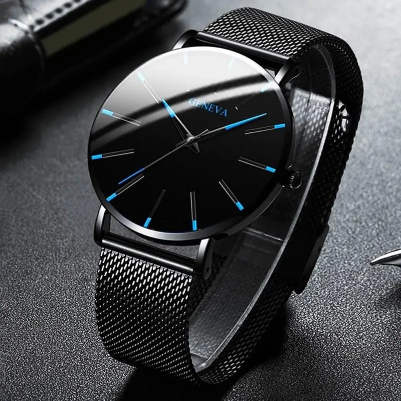 High-End Watch Minimalist Men's Fashion Ultra-Thin Watch Simple Men's Business Stainless Steel Mesh Quartz Watch Relogio Masculi 1