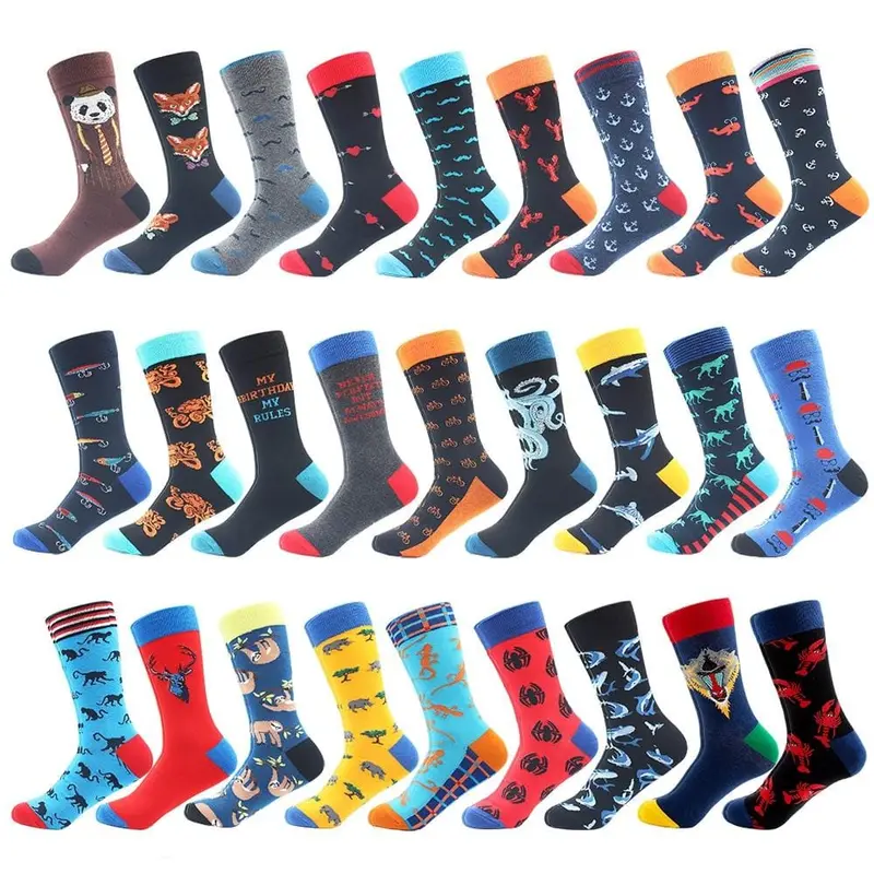 High Quality Combed Cotton Socks Animal Pattern Long Tube Funny Happy Men Socks Novelty Skateboard Crew Casual Crazy Socks 1