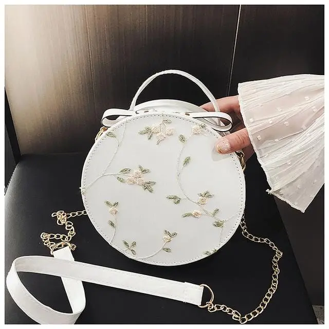 High Quality Sweet Lace Round Handbags 2019 Pu Leather Women Crossbody Bags Female Fashion Small Fresh Flower Chain Shoulder Bag 4