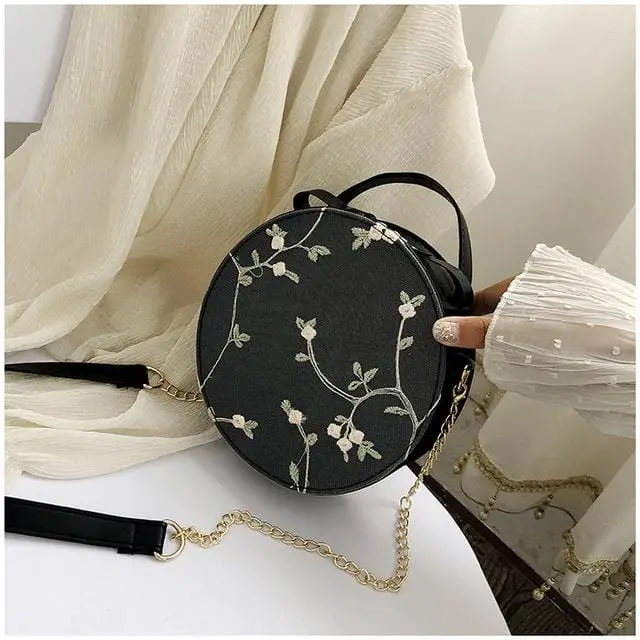 High Quality Sweet Lace Round Handbags 2019 Pu Leather Women Crossbody Bags Female Fashion Small Fresh Flower Chain Shoulder Bag 5