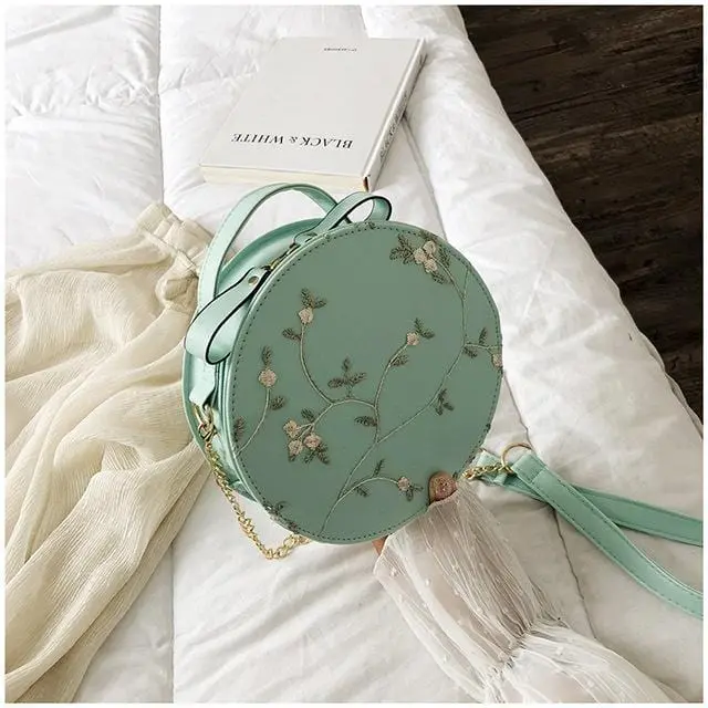 High Quality Sweet Lace Round Handbags 2019 Pu Leather Women Crossbody Bags Female Fashion Small Fresh Flower Chain Shoulder Bag 5
