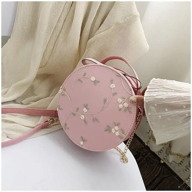 High Quality Sweet Lace Round Handbags 2019 Pu Leather Women Crossbody Bags Female Fashion Small Fresh Flower Chain Shoulder Bag 6