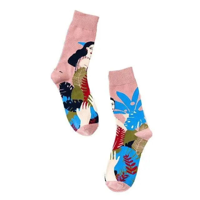 Hip-Hop Socks Women Autumn Cotton Cartoon Pattern Print Middle Tube Sox Breathable Personality Street Socks Adult Slim 2