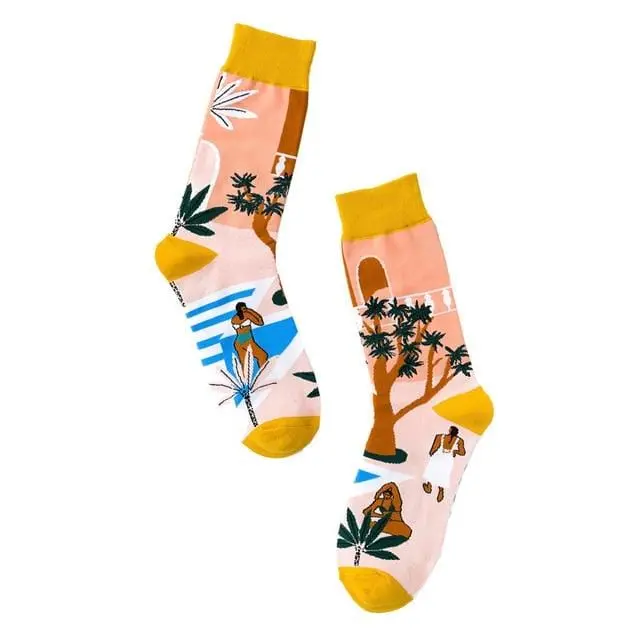 Hip-Hop Socks Women Autumn Cotton Cartoon Pattern Print Middle Tube Sox Breathable Personality Street Socks Adult Slim 4