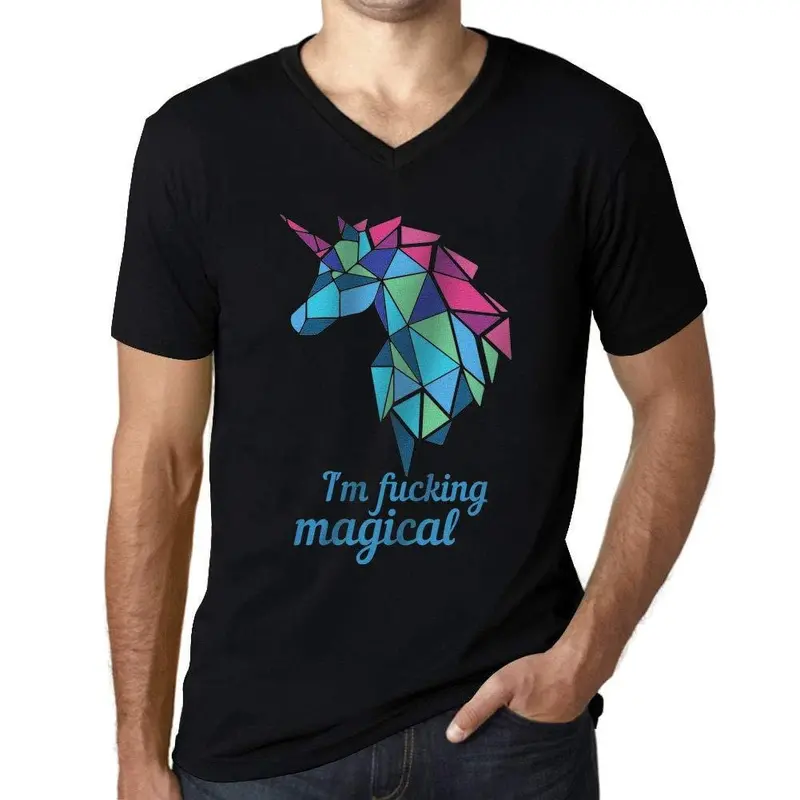 Homme Graphique Col V Tee Shirt I'm F*Cking Magical Unicorn Noir Profond 1