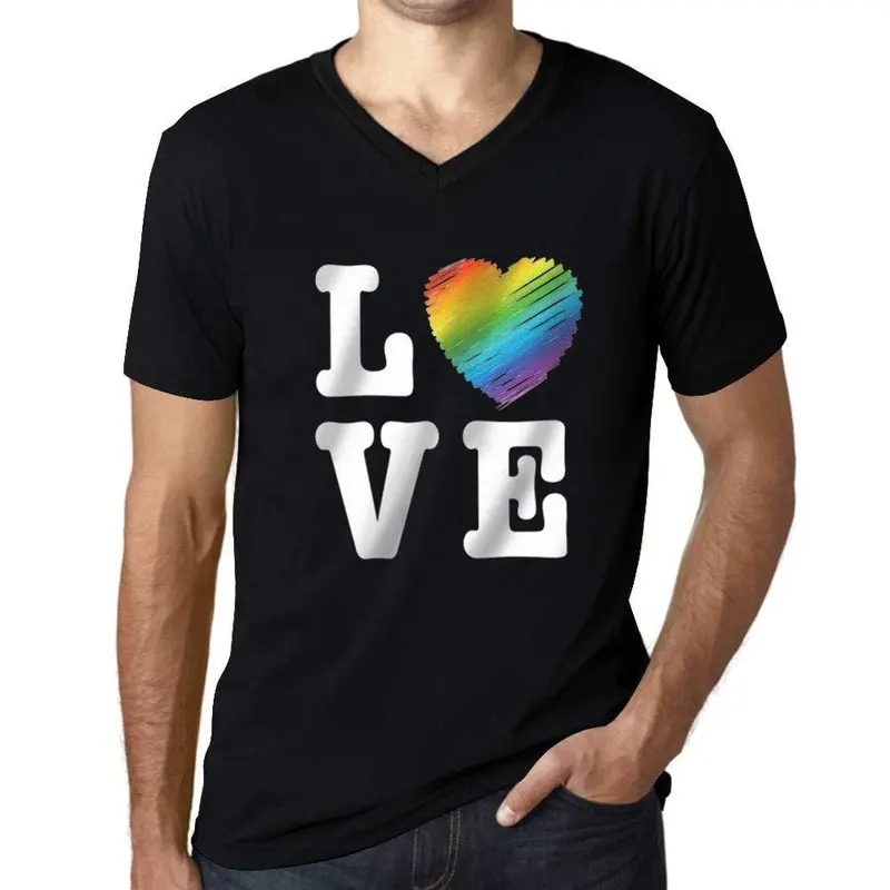 Homme Graphique Col V Tee Shirt Lgbt Love Noir Profond 1