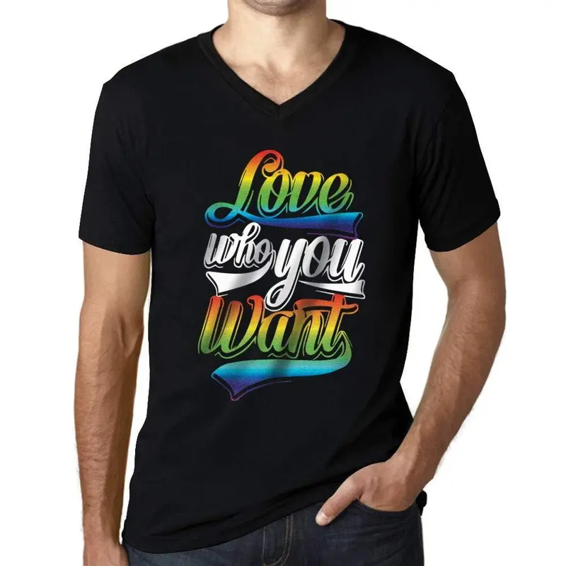 Homme Graphique Col V Tee Shirt Lgbt Love Who You Want Noir Profond 1