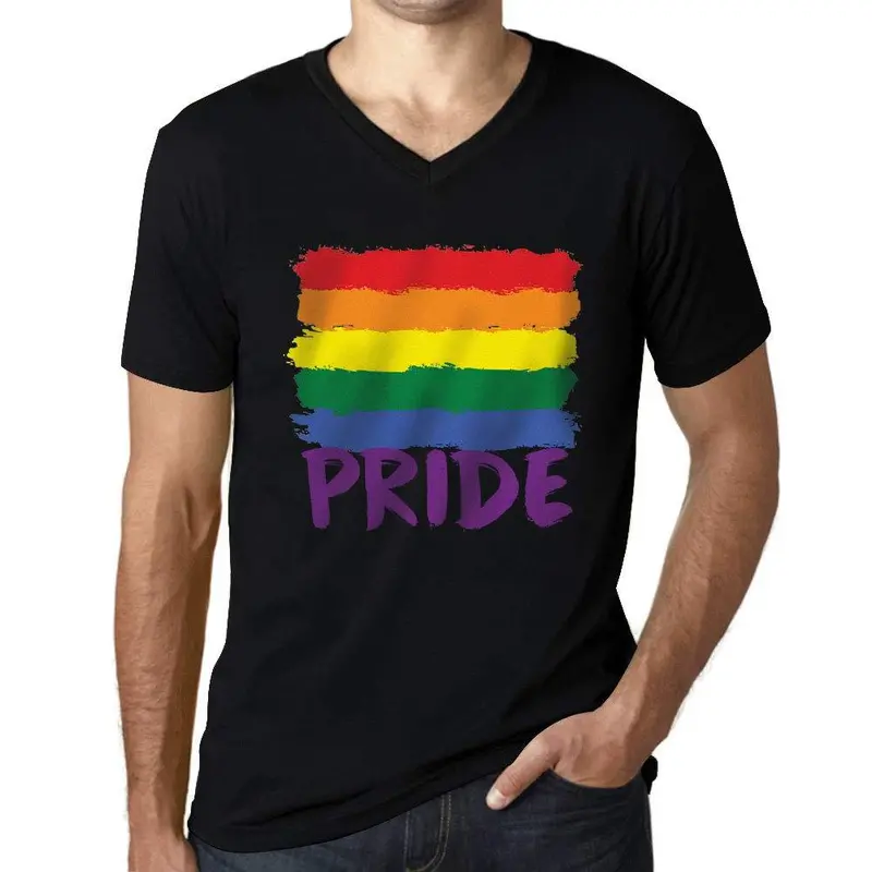 Homme Graphique Col V Tee Shirt Lgbt Pride Noir Profond 1