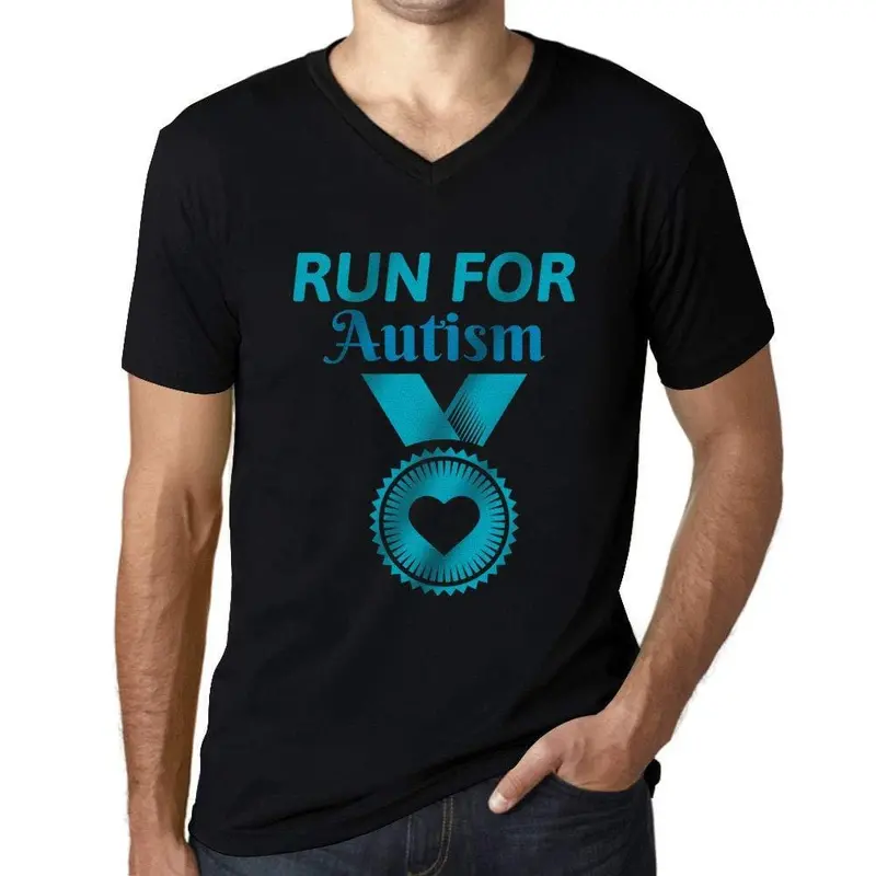 Homme Graphique Col V Tee Shirt Run For Autism Noir Profond 1