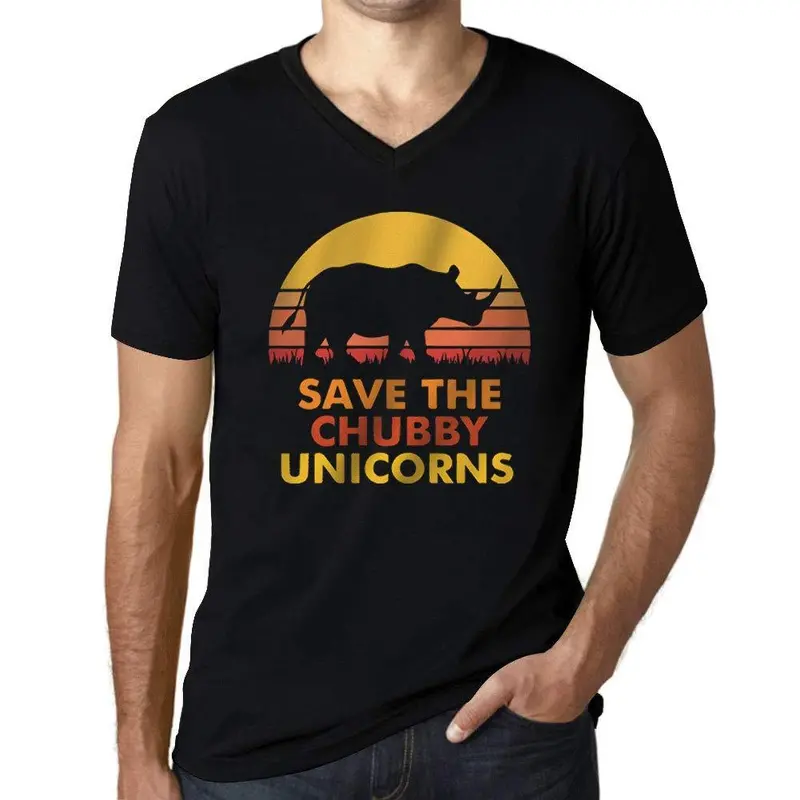 Homme Graphique Col V Tee Shirt Save The Chubby Unicorn Noir Profond 1